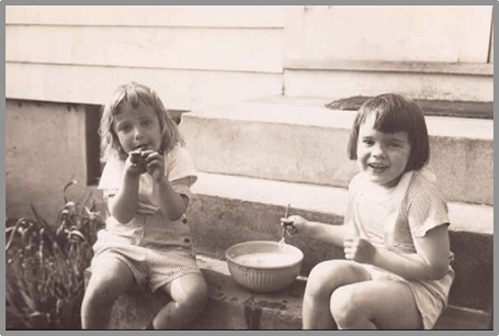 Beth Kolehmainen and Jean Marzollo blowing bubbles at age 4